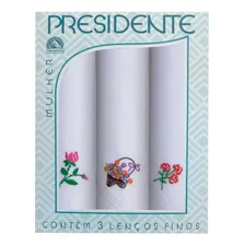 Caixa 3 Lenços Femininos Bordados 100% Algodão Presidente Cor Brancos Foto mini 1