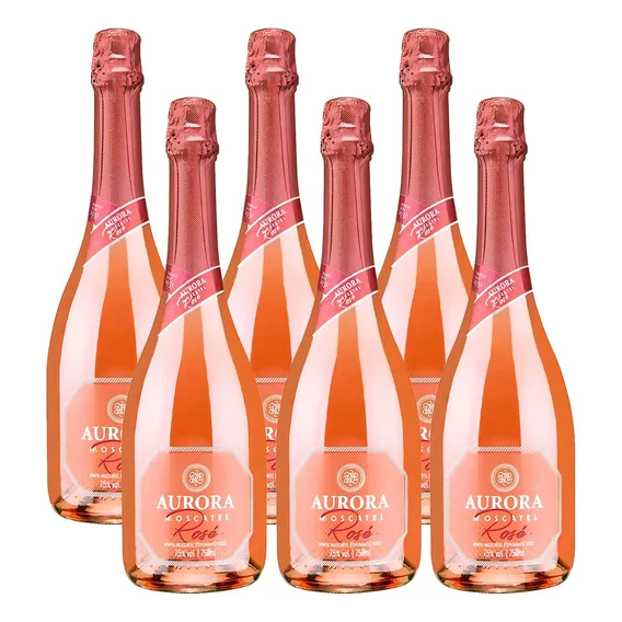 Caixa 6 Espumante Aurora Moscatel Suave Rose Vinho 750ml Foto 1