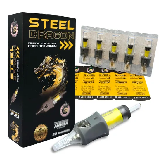 Caixa Agulha Cartucho Premium Tattoo Pen Steel Dragon 20un Foto 1