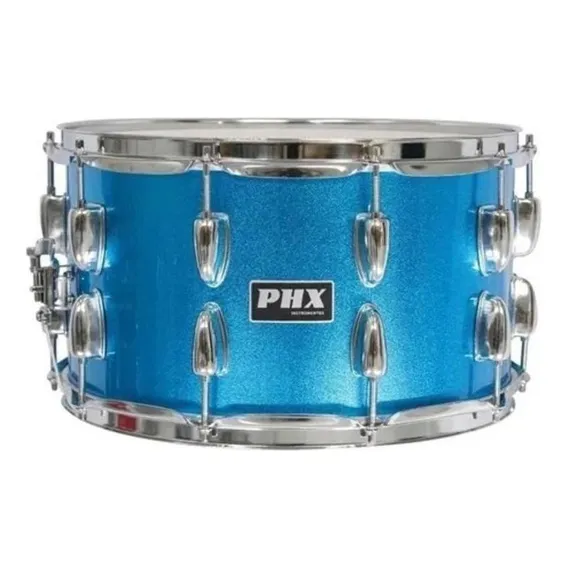 Caixa Bateria Phx 14x8 Madeira Cromado Pele Cristal Azul Foto 1