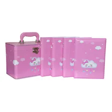 Caixa Box 4 Álbuns Fotográficos 15x21 -240 Fotos Bebê Maleta Estampa Chuva De Amor Rosa Foto mini 3