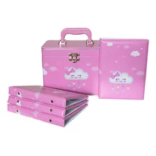 Caixa Box 4 Álbuns Fotográficos 15x21 -240 Fotos Bebê Maleta Estampa Chuva De Amor Rosa Foto mini 2