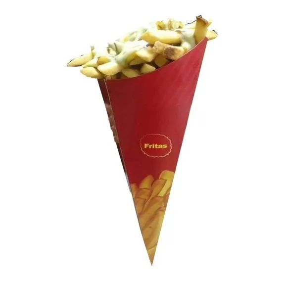 Caixa Caixinhas Embalagem Cone Batata Fritas P 100 Pçs Cor Vermelho Foto 1