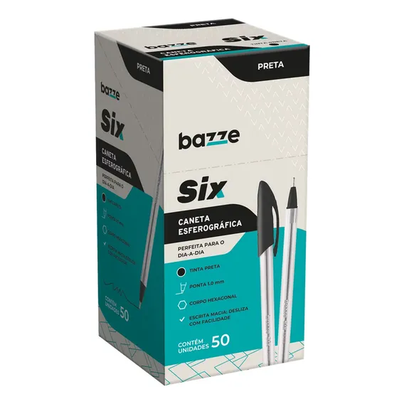 Caixa Caneta Esferográfica Bazze - 1.0mm C/ 50und Tinta Preto Foto 1
