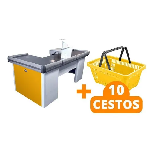 Caixa Check-out Empacotador 2m + 10 Cestos Compras Amarelo Foto 1