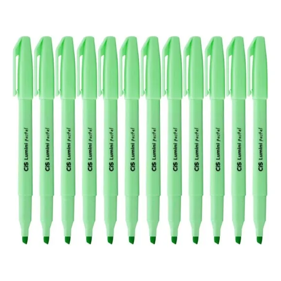 Caixa Com 12 Marca Textos Cis Lumini Cores Pastéis Verde Foto 1