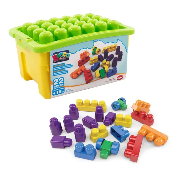 Caixa Com Blocos De Montar 22 Peças Brinquedo Educativo Foto 1