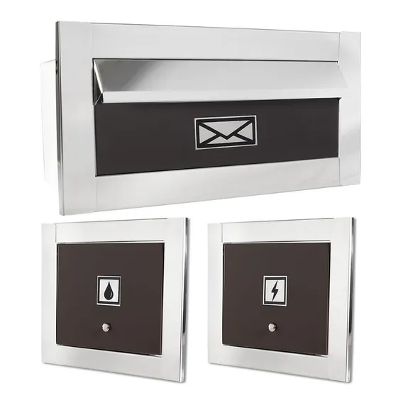 Caixa Correio Inox 30 Cm Prof + Visor Agua + Luz Marrom Inox Cor Caixa Correio Marrom Foto 1