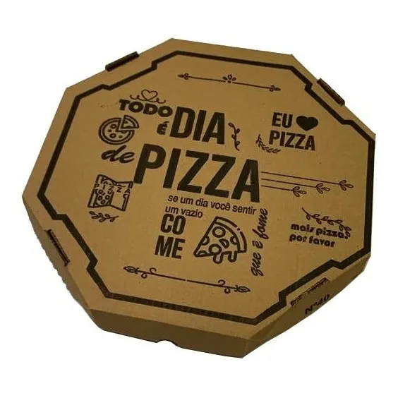 Caixa De Pizza Papelão Montável Oitavada 45cm Estampada C/25 Cor Marrom Foto 1