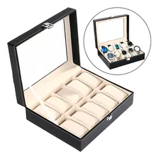 Caixa Estojo Porta Rel贸gios 12 Nichos Couro Ecol贸gico Preto Foto mini 4