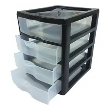 Caixa Gaveteiro Plástico Organizador Multiuso C/4 Gavetas Cor Preto Foto mini 1