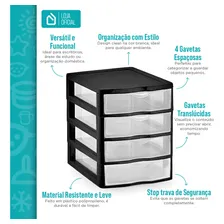 Caixa Gaveteiro Plástico Organizador Multiuso C/4 Gavetas Cor Preto Foto mini 2