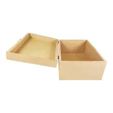 Caixa Lisa C/ Dobradiça Fecho 30x20x13 Mdf Madeira Gravação Foto mini 4
