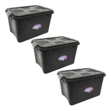 Caixa Organizadora Multiuso Plástica 30 Litros Kit 3 Peças Cor Preto Foto mini 1