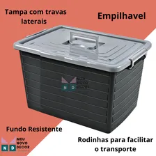 Caixa Organizadora Multiuso Plástica 50 Litros Com Tampa Cor Preto Foto mini  3