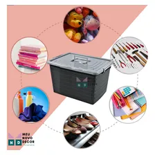 Caixa Organizadora Multiuso Plástica 50 Litros Com Tampa Cor Preto Foto mini 4