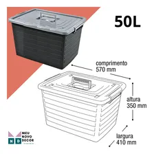 Caixa Organizadora Multiuso Plástica 50 Litros Com Tampa Cor Preto Foto mini  2