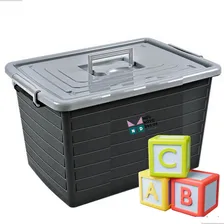 Caixa Organizadora Multiuso Plástica 50 Litros Com Tampa Cor Preto Foto  mini 1