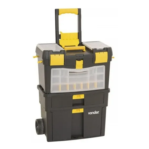 Caixa Plástica Multiuso Com Rodas Vonder Crv 0100 Cor Preto/Amarelo Foto 1