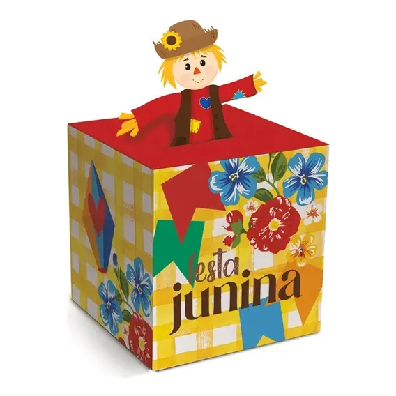 Caixa Pop Up Festa Junina Espantalho 9x9x8,5cm C/10 Unid. Cor Decorado Foto 1