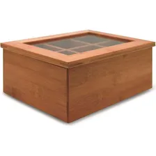 Caixa Porta Chá Bambu 6 Divisórias E Visor Tampa 21,5x16x9cm Foto  mini 1