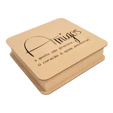 Caixa Quadrada Com Dobradiça Frase Amigos 22,5x22,5x5,5 Mdf Foto mini 1