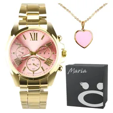 Caixa + Relogio Feminino Prova Dagua Banhado + Colar Ouro Foto mini 1
