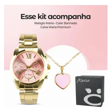 Caixa + Relogio Feminino Prova Dagua Banhado + Colar Ouro Foto mini 2