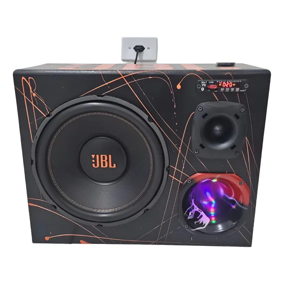 Caixa Trio Bt Usb Jbl Amplificada 600w Carro E ResidĂȘncia Cor Trio bt 600w preto laranja 12v 110v 220v Foto 1