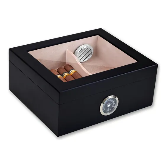 Caixa Umidor Cedro Black P/50 Charutos Higr么metro Luxo Foto 1