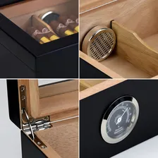 Caixa Umidor Cedro Black P/50 Charutos Higr么metro Luxo Foto mini 4