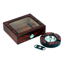 Caixa Umidora De Charutos Kit Com Cinzeiro E Cortador Ebony Foto  mini 1