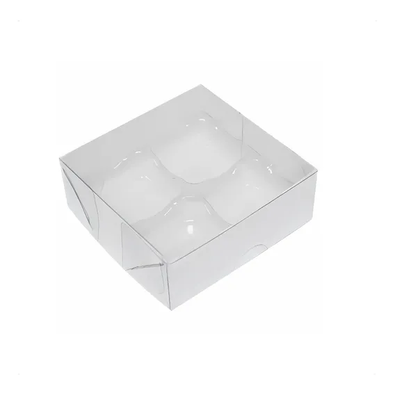Caixas 50 Papel E Acetato 8x8x4 Para 4 Doces Bombom Gourmet Cor Transparente E Branco Foto 1