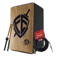 Cajon Elétrico Fé Escudo Percussionline + Cabo + Vassourinhas Cor Natural Foto mini 1