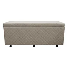 Calçadeira Baú Casal 140cm Estofada Liz Suede Bordado Bege Foto mini 3