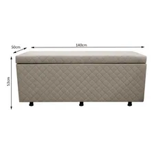 Calçadeira Baú Casal 140cm Estofada Liz Suede Bordado Bege Foto mini 4
