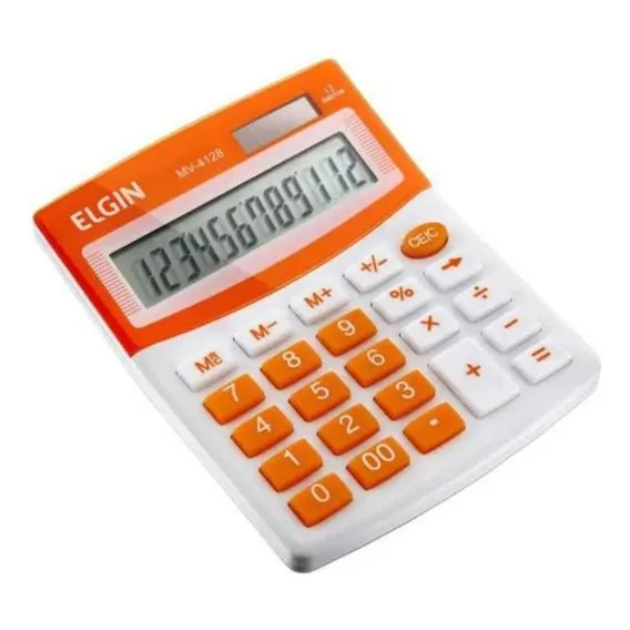 Calculadora De Mesa 12 Dígitos Bateria Solar Laranja Elgin Foto 1