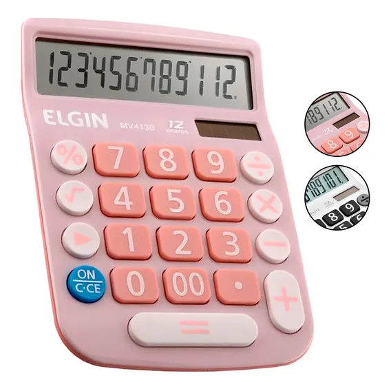 Calculadora De Mesa 12 Dígitos Bateria Solar Mv-4130 Elgin Cor Rosa Foto 1