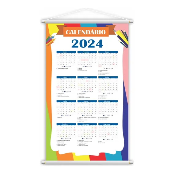 Calendário 2024 Banner Painel Escolar Lona 80x50cm Foto 1
