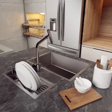 Calha De Pia Escorrer Escovado Moderna Pia Cozinha Cor Inox Escovado Foto mini 4