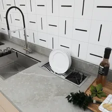 Calha De Pia Escorrer Escovado Moderna Pia Cozinha Cor Inox Escovado Foto mini 3