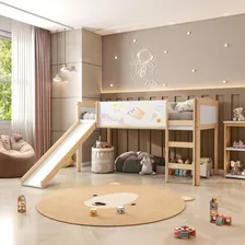 Cama Alta Com Escorregador E Lousa Madeira Maciça/mdf Foto mini 1