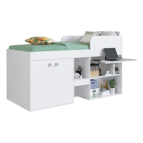 Cama Alta Multifuncional C/ Escrivaninha 90 Monterey Branco Foto 1