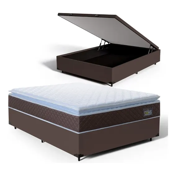 Cama Box Baú Casal + Colchão Espuma D33 Comfort Luxo Cor Marrom Foto 1