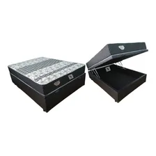 Cama Box Baú Casal + Colchão Molas 138x188 Cor Corino Preto Foto mini 1