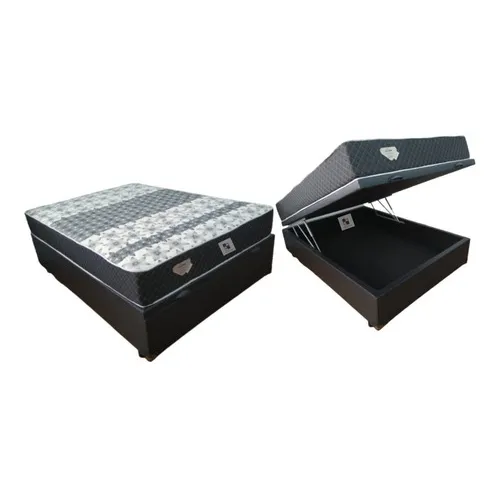Cama Box Baú Casal + Colchão Molas 138x188 Cor Corino Preto Foto 1