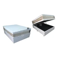 Cama Box Baú Casal Medida Especial + Colchão Castor 120x203 Cor Corino Branco Foto  mini 1