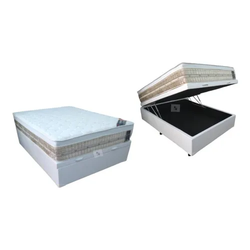 Cama Box Baú Casal Medida Especial + Colchão Castor 120x203 Cor Corino Branco Foto 1