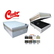 Cama Box Baú Casal Medida Especial + Colchão Castor 120x203 Cor Corino Branco Foto mini  2