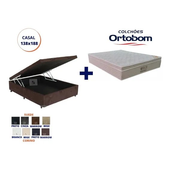 Cama Box Baú + Colchão Molas Ensacadas Ortobom Casal 138x188 Foto 1